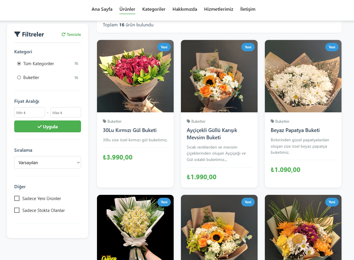 E Ticaret Sitesi - Güney Çiçekçilik